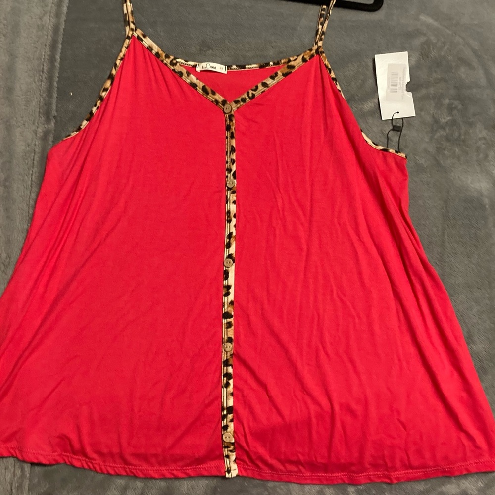 e luna Leopard Print Spaghetti Noodle Strap Shirt